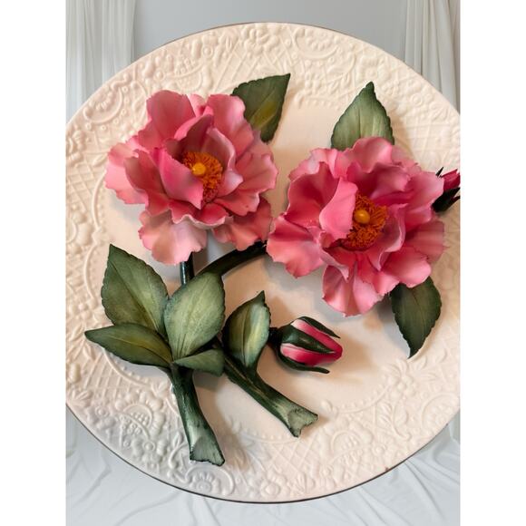 Franklin Mint  “The Pink Roses of Capodimonte” Ltd Ed Plate/Bisque Porcelain - Picture 1 of 7